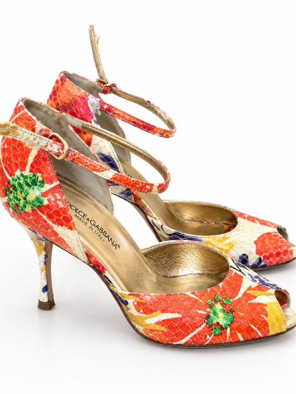 Dolce & Gabbana Python Snakeskin Floral Slingback Pumps Italy EU 39